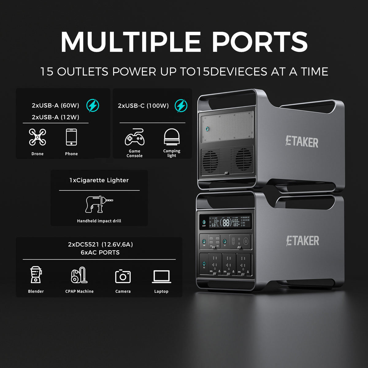 Portable Power Station M2000 with 2x200W Solar Panel 400W